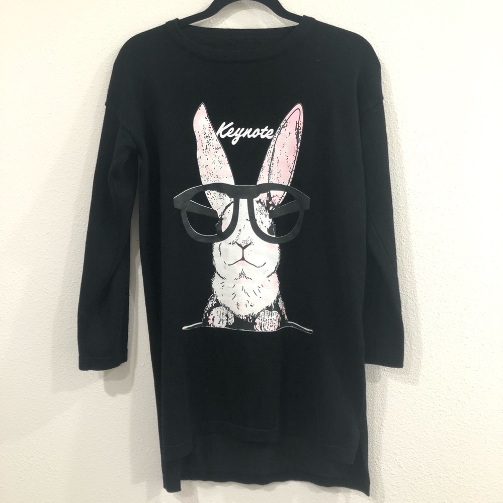 Black Graphic Long Sleeve Sweater/Sweater dress